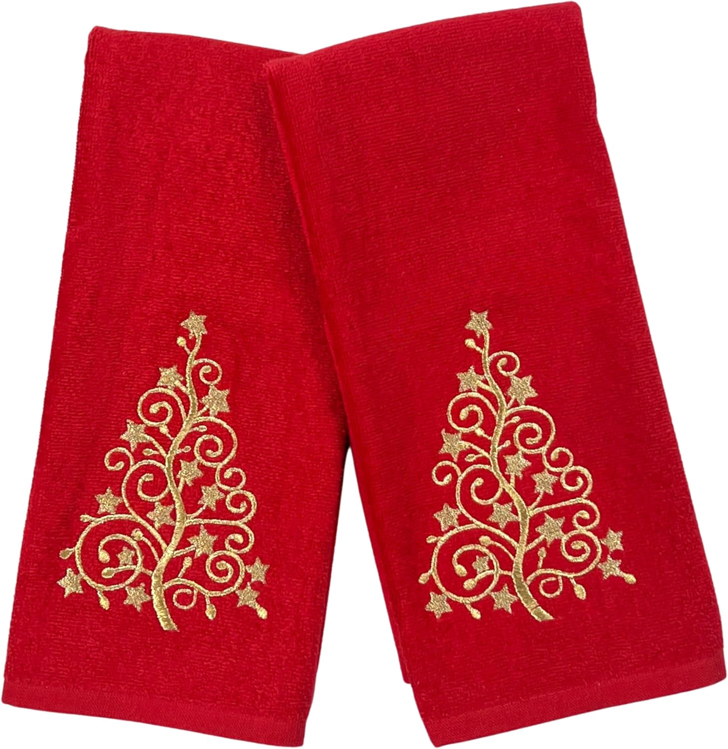 Serafina Home Christmas Bathroom Hand Towels- Set of 2 100% Cotton Red Embroidered Gold Xmas Tree Design- 16 x 25 Bath & Kitchen Decor - Image 4