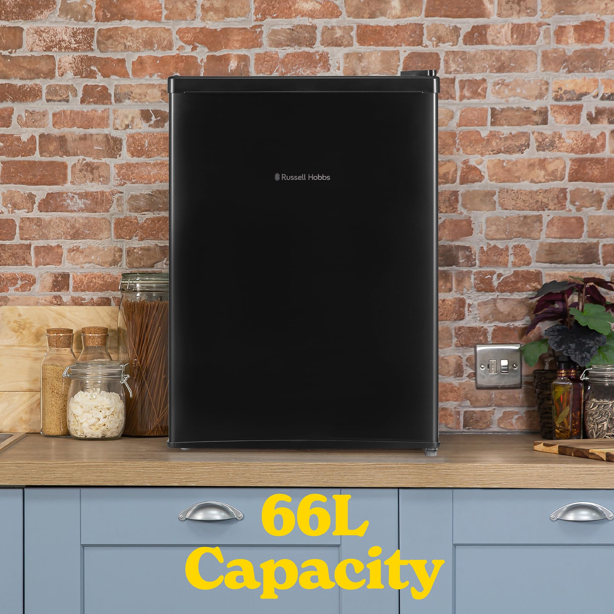 Russell Hobbs Table Top Larder Mini Fridge 66L Capacity, Reversible Door & Adjustable Feet, 0 to 8 Degrees Manual Temperature Control, Black RH67TTLF0E1B — view 3