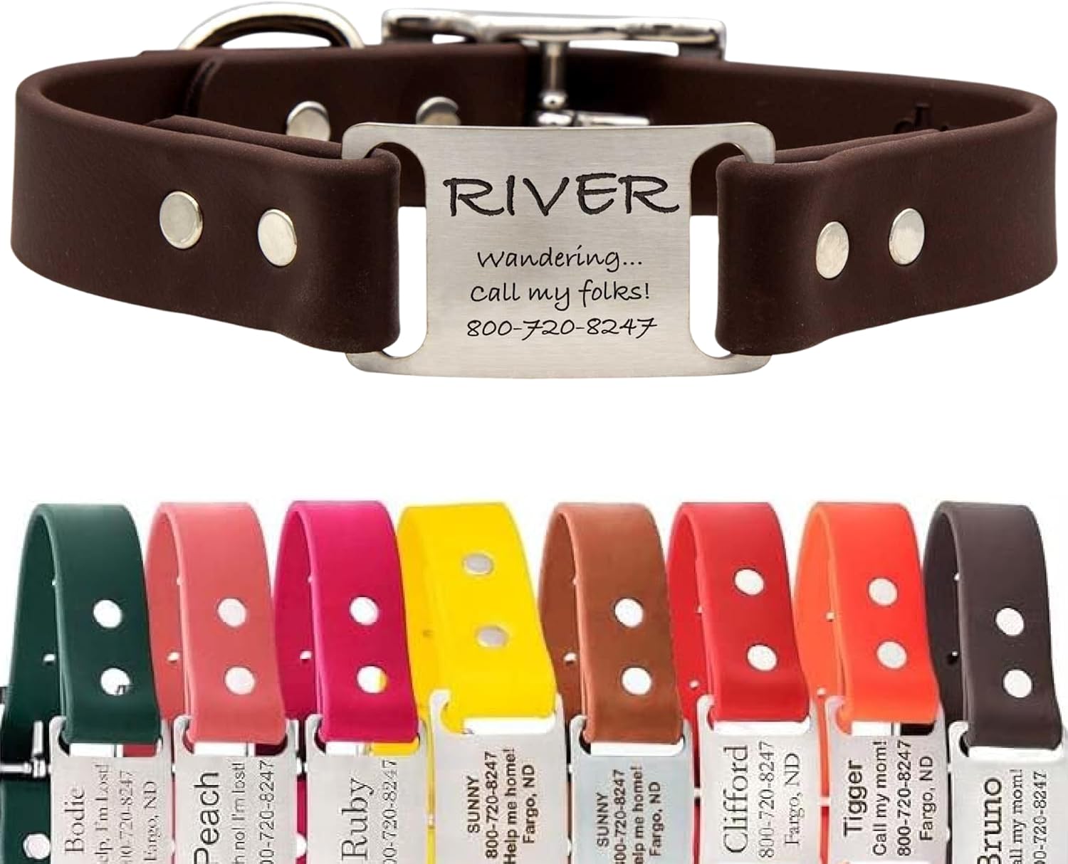 dogIDs Personalized Dog Collar – ScruffTag Custom Waterproof Biothane Dog Collar with Laser-Engraved Name, Durable & Odor-Resistant – USA Made | Brown, 1 in x 22 in (Fits Neck Sizes 20-24 in)