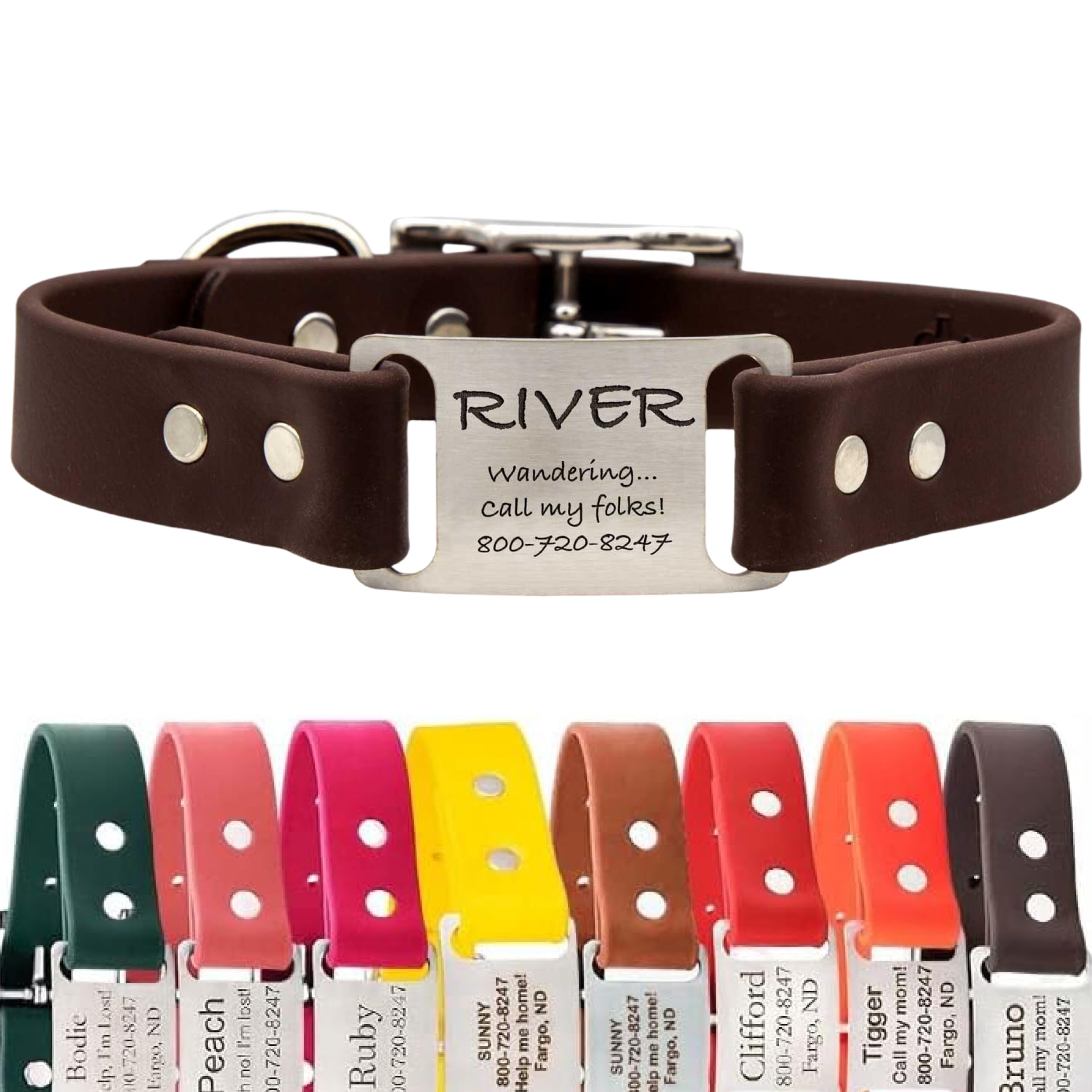 dogIDs ScruffTag Personalized Biothane Collar Brown