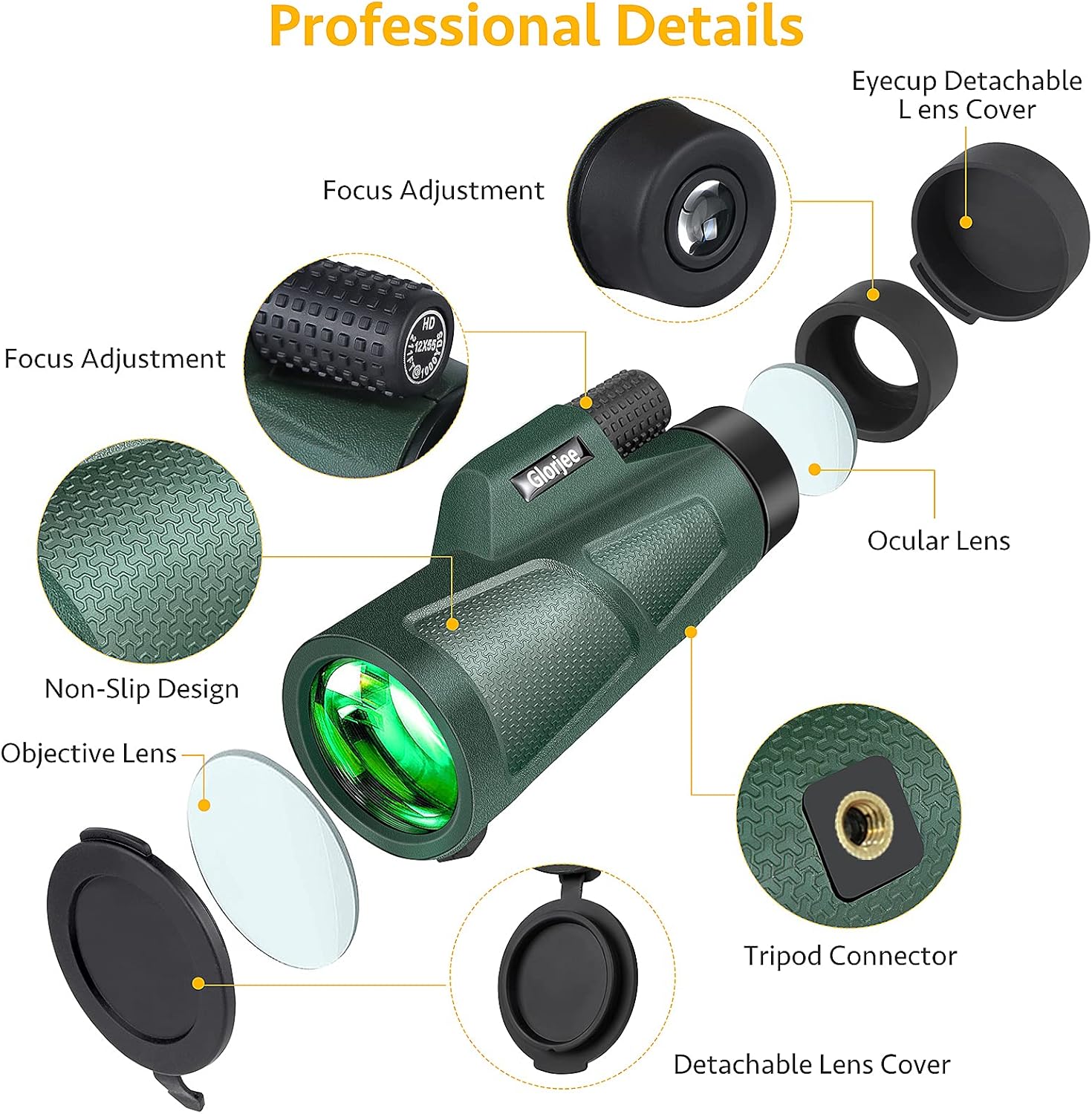 Monocular Telescope, 12X55 High Power HD Monocular with Smartphone Holder Tripod Waterproof Night Vision and Clear Prism Dual Focus, Hunting Travelling Wildlife Bird Watching Gifts : Electronics