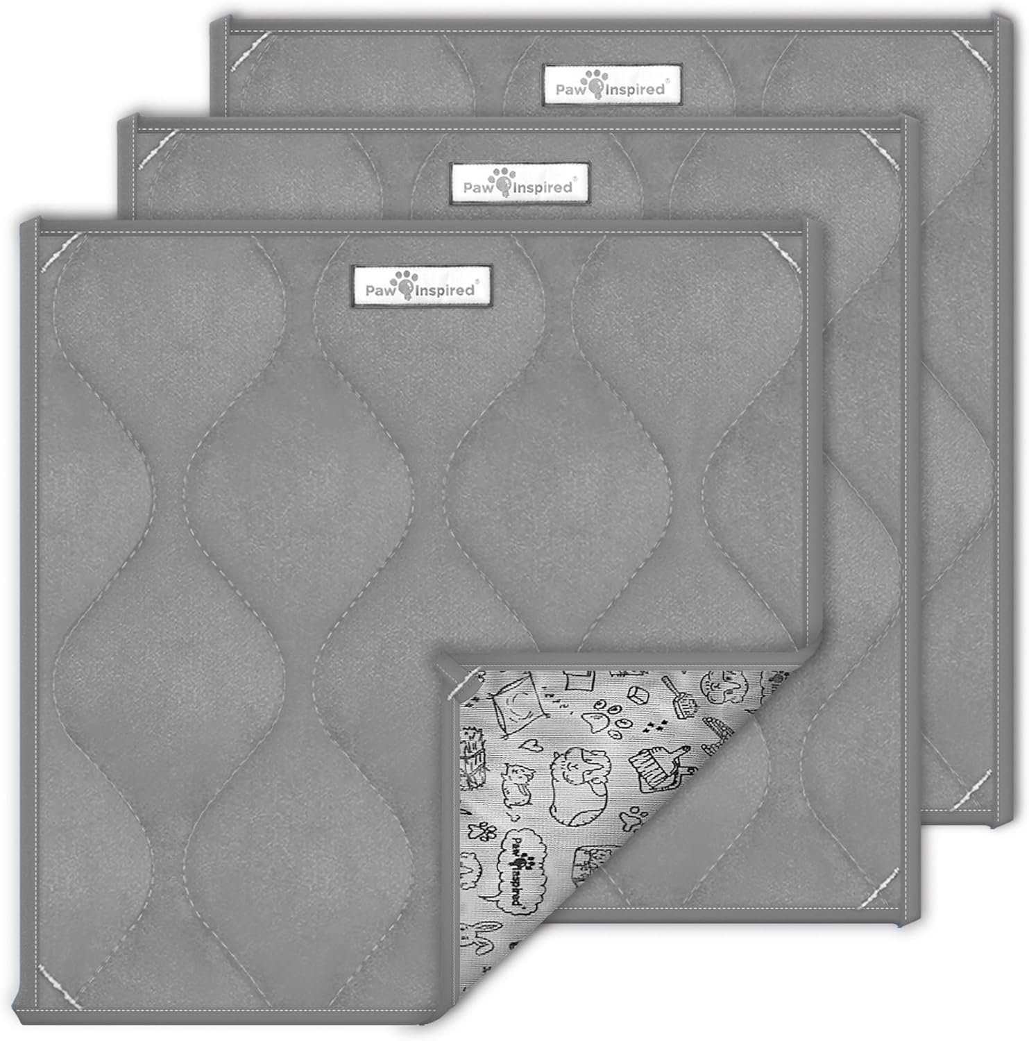 Paw Inspired Guinea Pig Cage Liner Pads | Washable Fleece Bedding, Waterproof Bottom | Super Absorbent Pee Pad or Pet Bed Mat for Guinea Pigs, Ferrets, Rabbits, Hamsters, Small Animals (12″x12″, Gray)