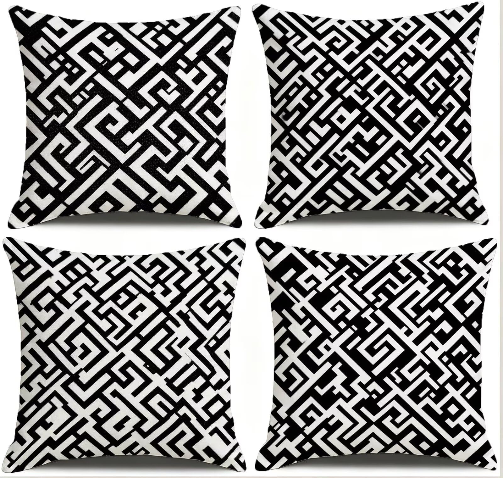 Cojines Exterior En Blanco Y Negro Funda Almohada 45x45 Juego de 4, Cod-400