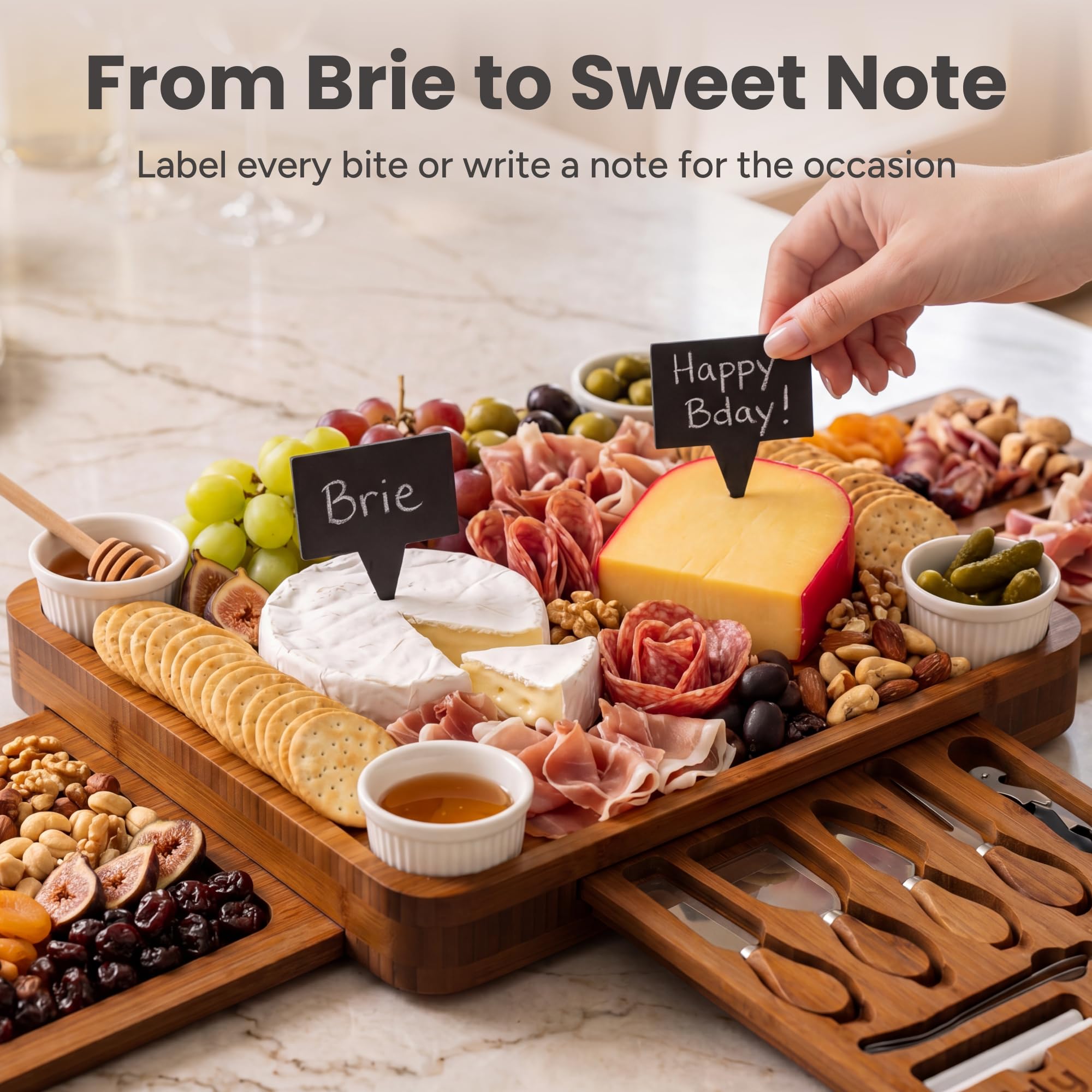 SMIRLY Charcuterie Boards Geschenkset: Charcuterie Board Set, Bambus Käsebrett Set - Hauseinweihungsgeschenke neues Zuhause, Hochzeitsgeschenke für Paare, Brautdusche Geschenk