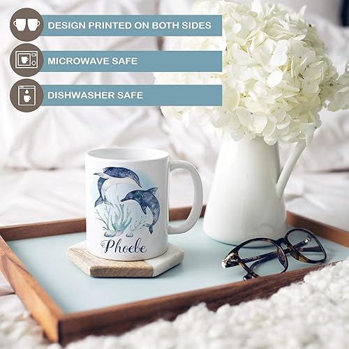 Miniatura 2 de Personalized Watercolor Dolphins Name Ceramic Mug