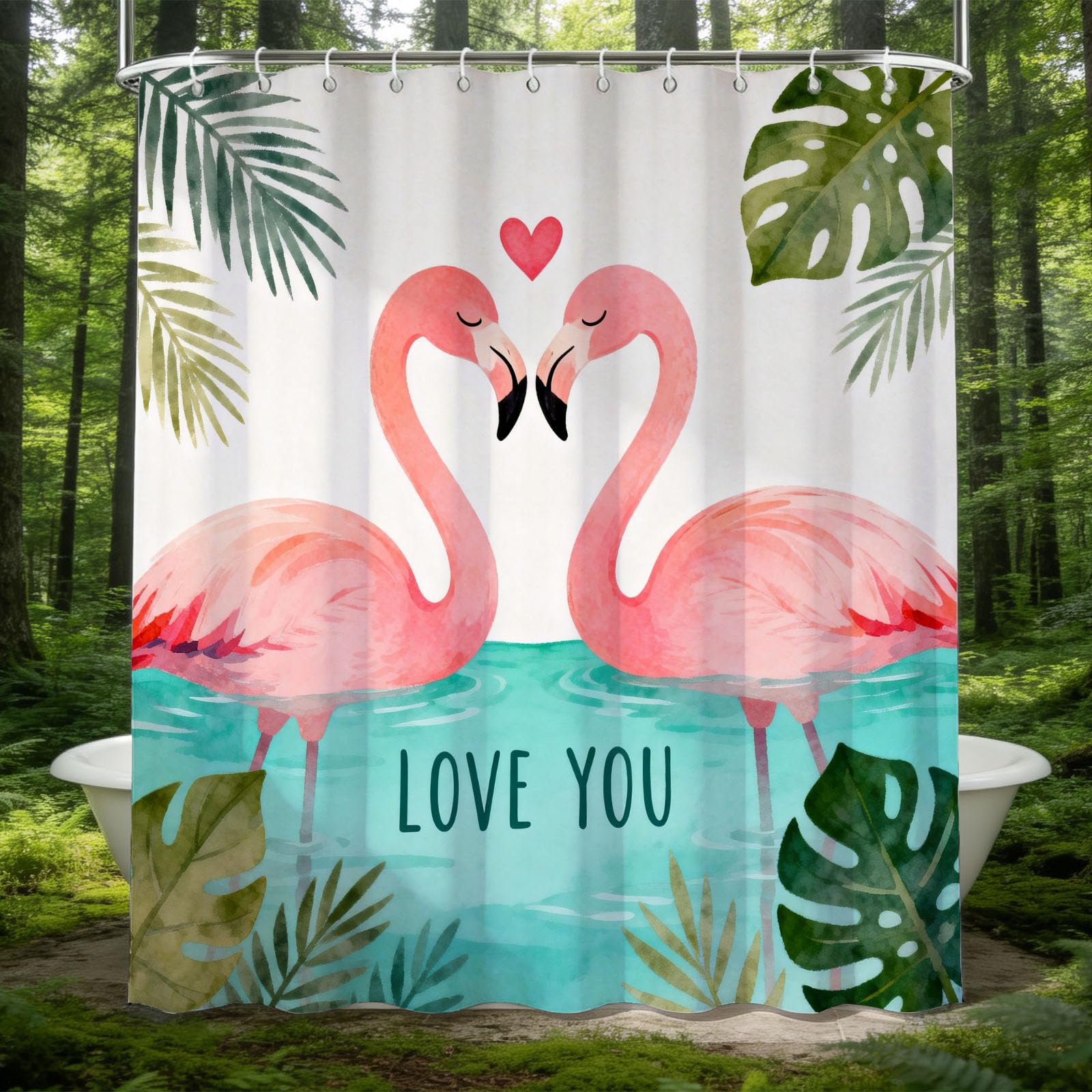 Hongduo 3D Flamingo Shower Curtain for Stalls Bathtubs Romantic Theme Bathroom Decor Shower Curtain Set Polyester Fabric Waterproof 180x200cm/71X79 Inch with Hooks