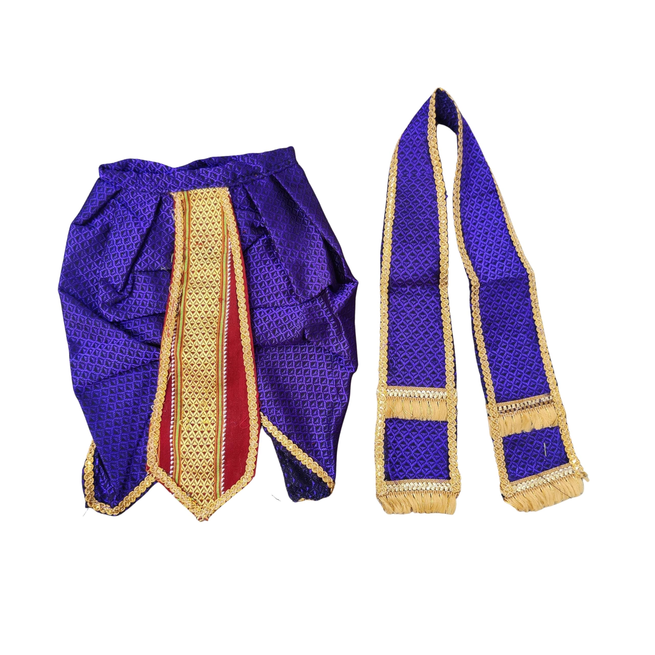 PUNYATVA Khun Dhotar Shela Set (Blue) | God Idol Dress – Dhoti, Khes, Patka, Uparna Vastra for Ganpati, Krishna, Balaji, Murugan, Isar Ji | Gangaur, Ganesh Chaturthi Decoration Accessories