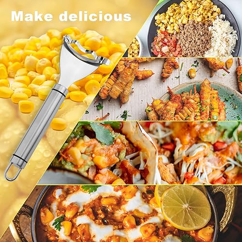 Miniatura 7 de LUTER Raspador de maíz, cortador de maíz de acero inoxidable, pelador de mazorcas de maíz con mango ergonómico, cepilladora de maíz para hacer