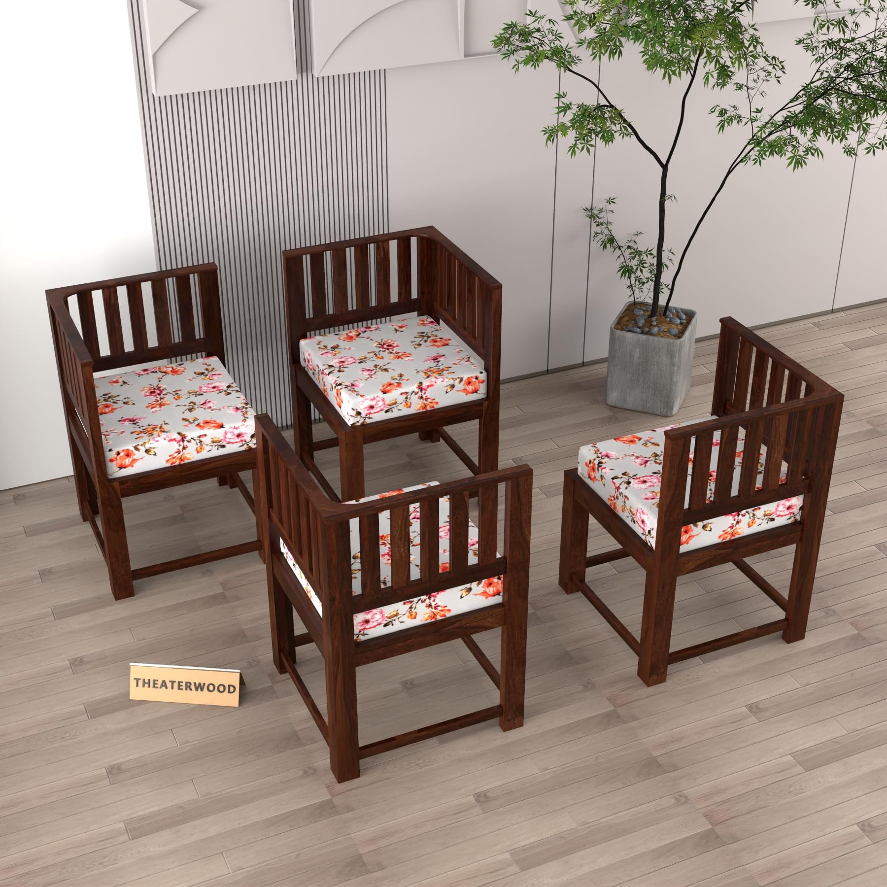 Solid Sheesham Wood Dining Chair Set of 4 | Premium Wooden Arm Chairs with Cushion | Modern Dining & Living Room Furniture-image-21