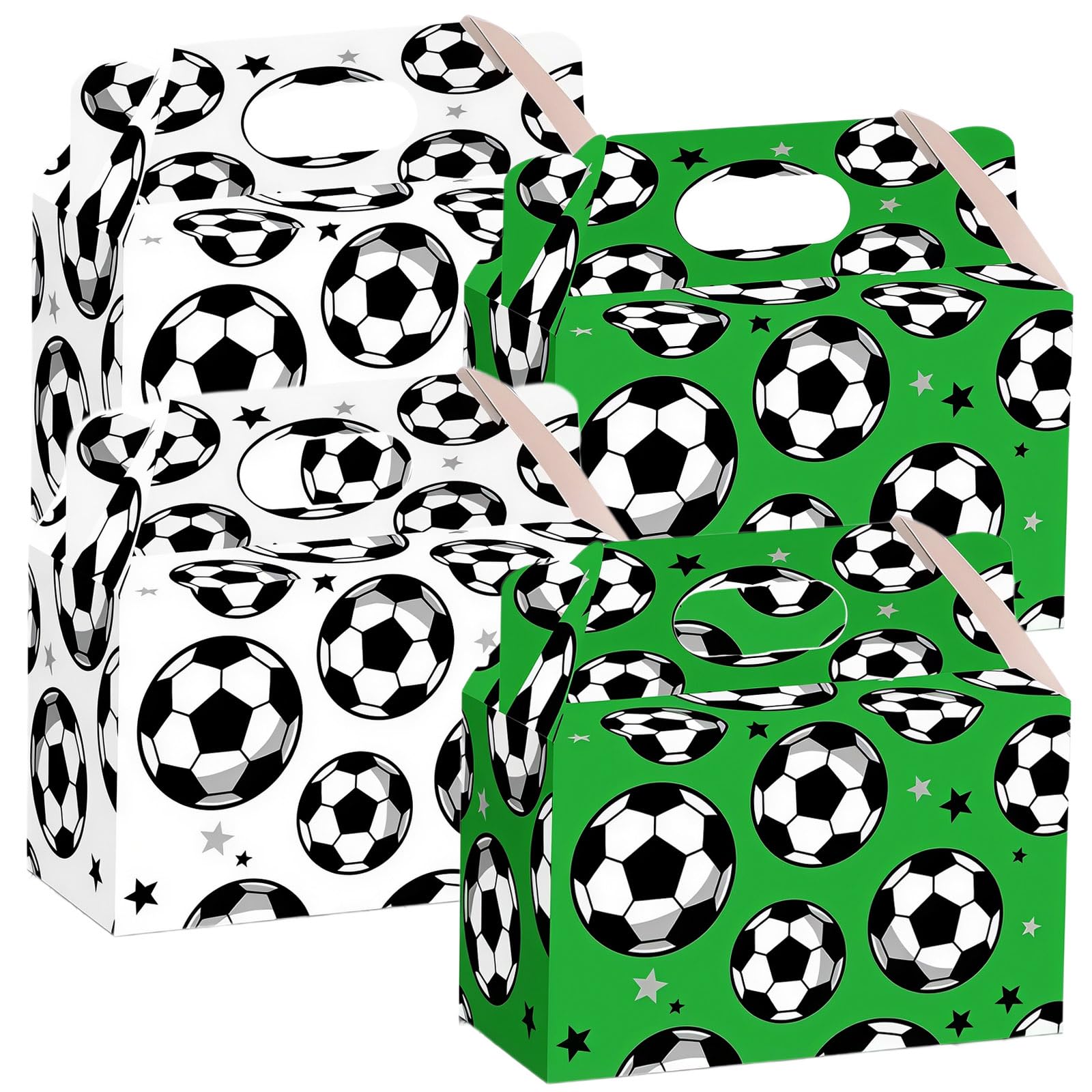 30 Pack Green Football Party Food Boxes with Handles,16 x 9 x 8.6 cm Cardboard Party Favour Boxes for Sweets Treats, World Football Cup Birthday Party Bags for Kids Boys Party