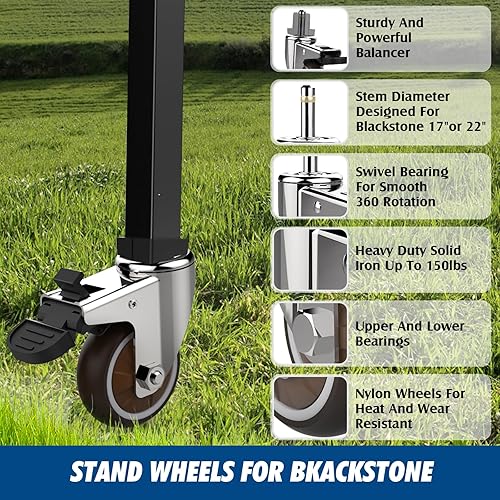 Miniatura 6 de Paquete de 4 ruedas giratorias de 3 pulgadas con equilibradores insertados para soporte de plancha Blackstone para plancha de mesa de 2217 pulgadas,