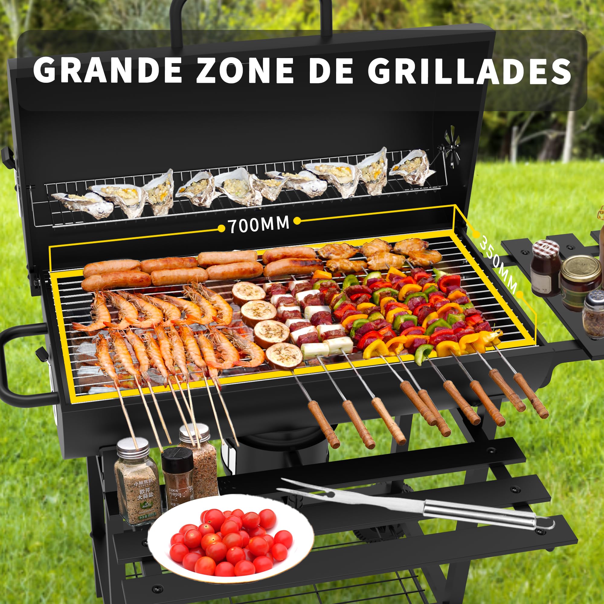 Dewinner XXL Charcoal Barbecue with Adjustable Vent and Anti-Burn Gloves