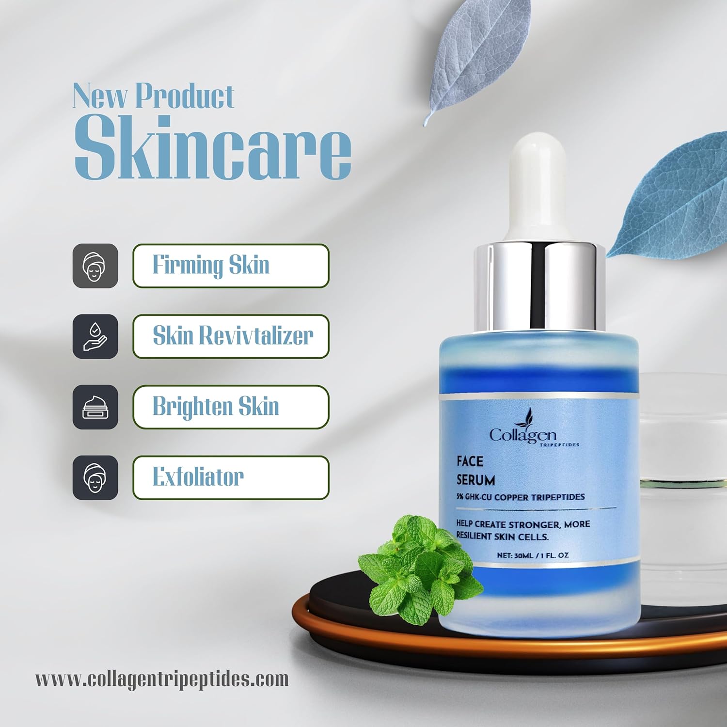 5% Copper Tripeptide GHK-Cu + Palmitoyl Tripeptides Face and Neck Serum Skin Revitalizer, Support Anti Wrinkle, Tightening, Collagen - For Men and Women - Image 3