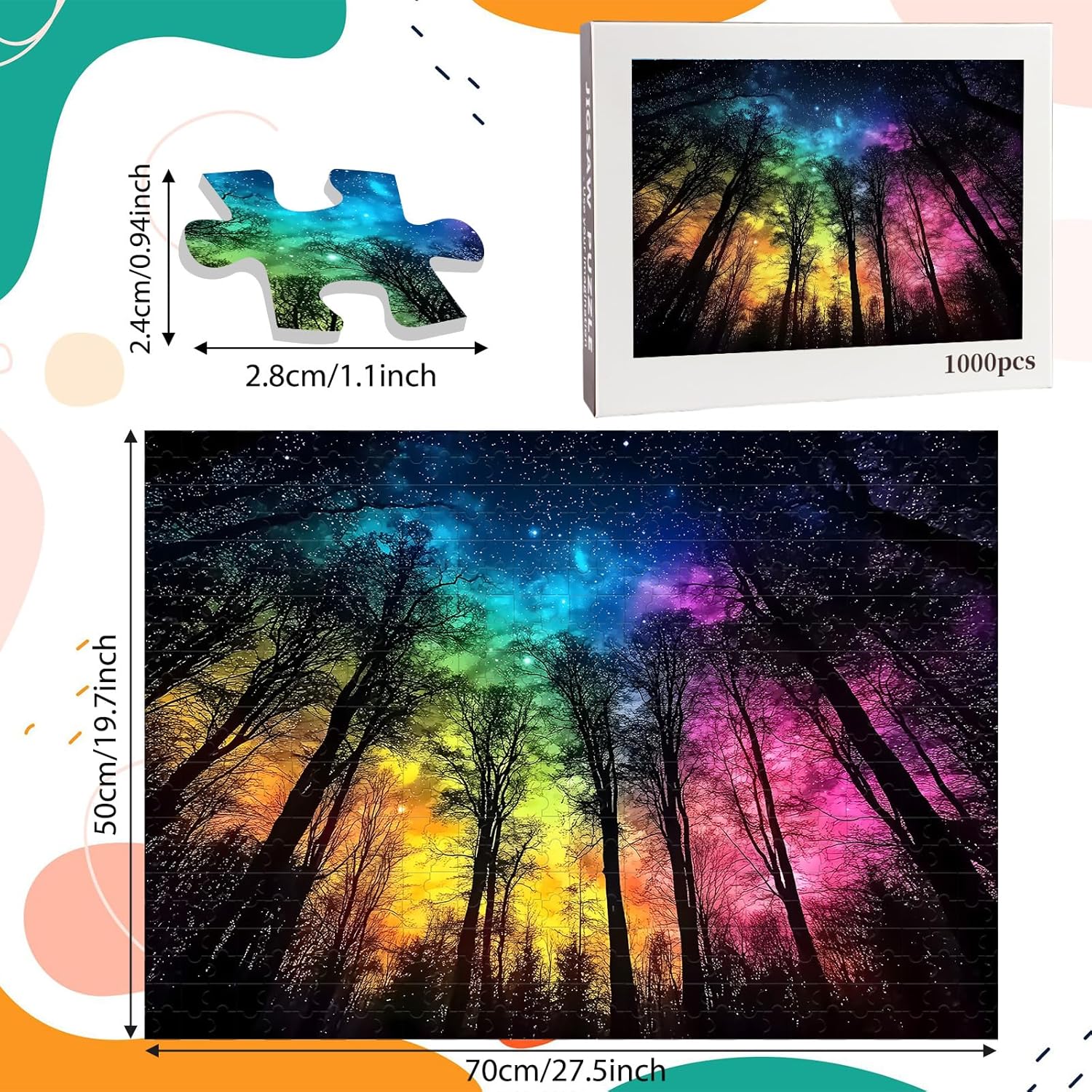 1000 Piece Rainbow Sky Jigsaw Puzzle for Adults, Forest Trees Puzzles for Adults 1000 Pieces, Challenging Puzzle for Friends Family Activity Game Nights, Finished Size 27.6" x 19.7"