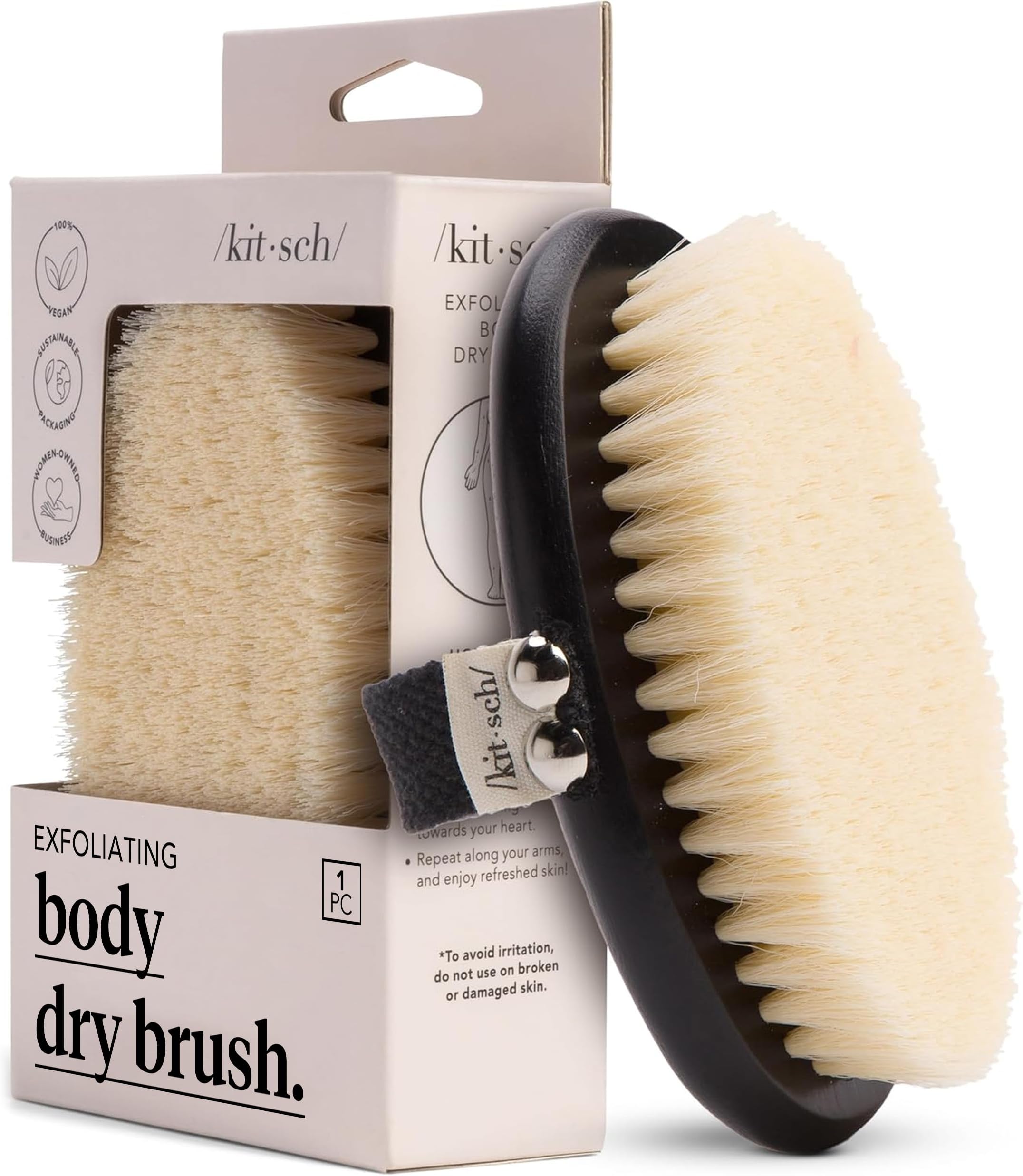 Kitsch Dry Brushing Body Brush for Lymphatic Drainage- Soft Bristles Shower Brush - Dry Brush to Remove Dry Skin and Improves Blood Circulation, Body Scrubber for Glowing Skin, Sauna Accessories
