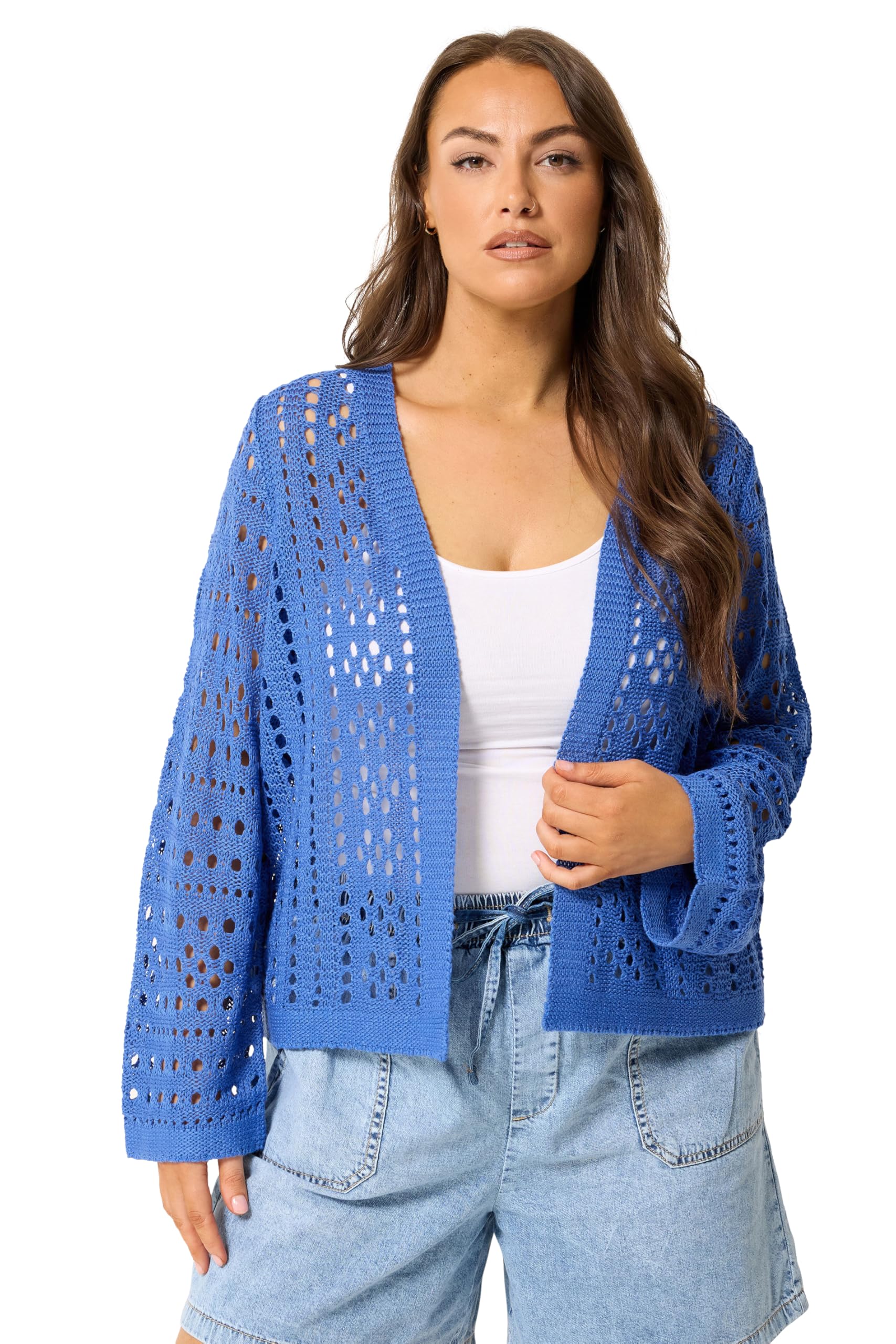 Yours Women's Blue Chunky Knit Cardigan In | Size: 30-32