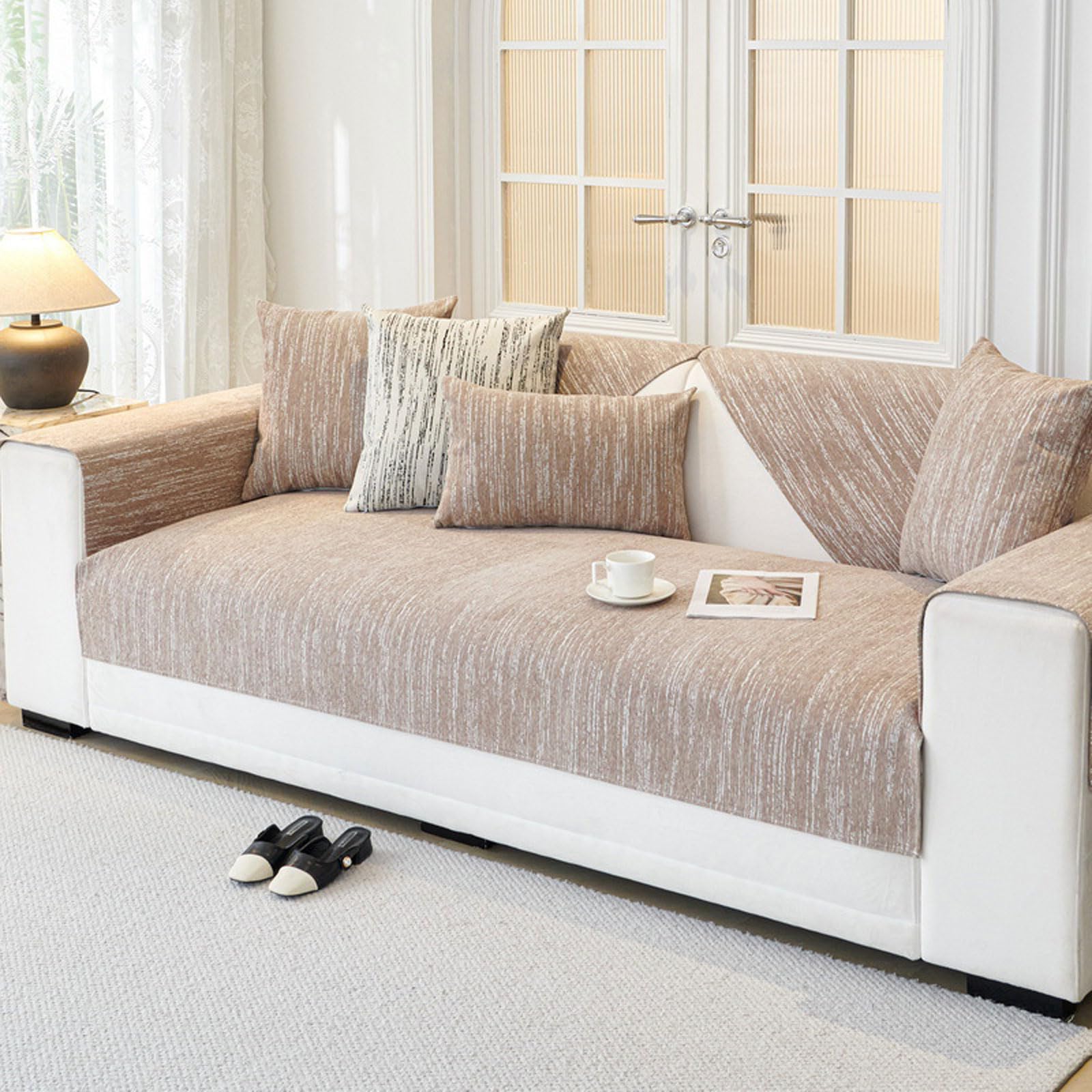 Housse de canapé en chenille anti-fuite de haute qualité marron 70x180cm