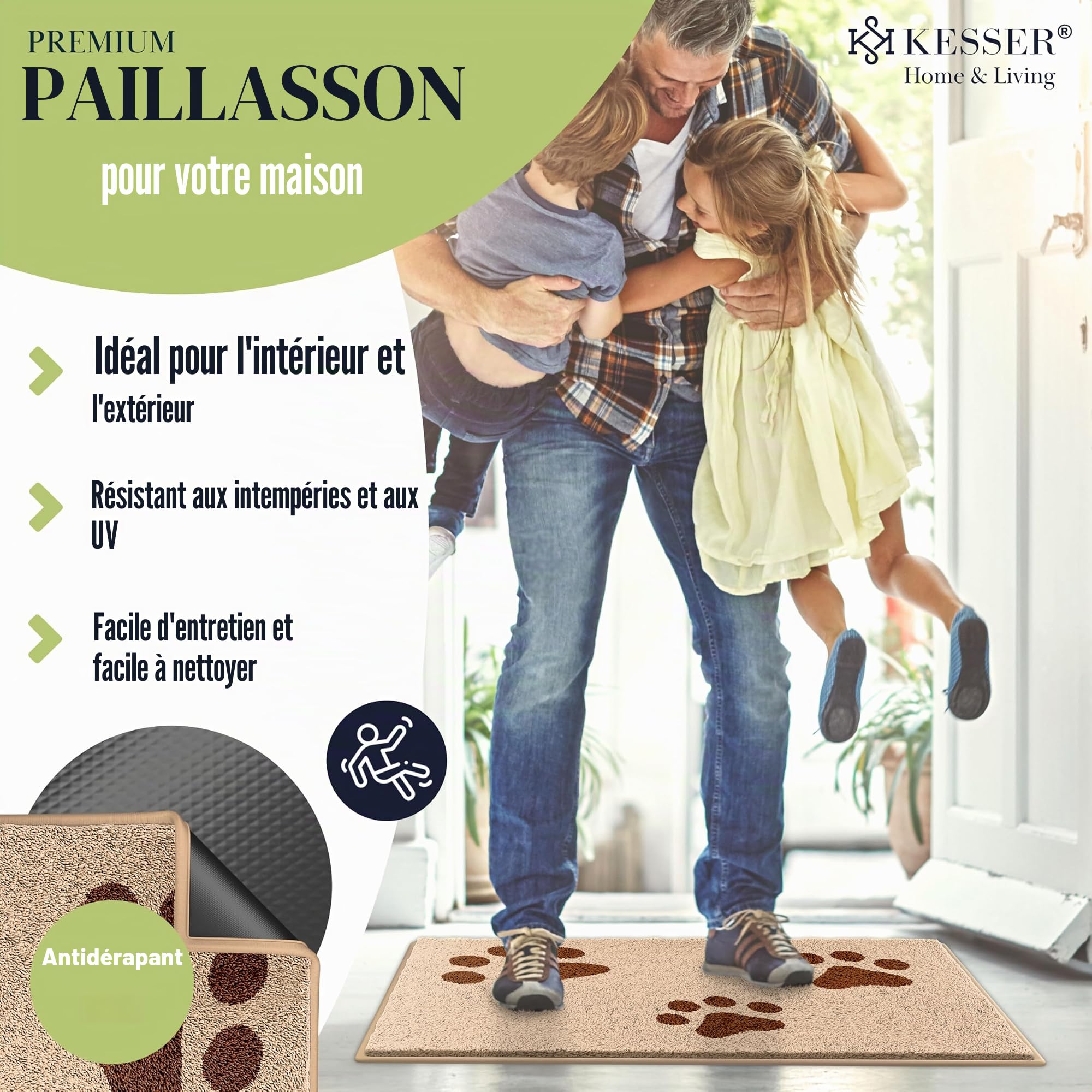 KESSER Paillasson Professionnel, Tapis d'Entrée en Plusieurs Tailles, Tapis de Porte, Moquette, Tapis de Pied & Essuiedoux, Antidérapant, Résistant aux Intempéries, Lavable en Machine, Pour Porte