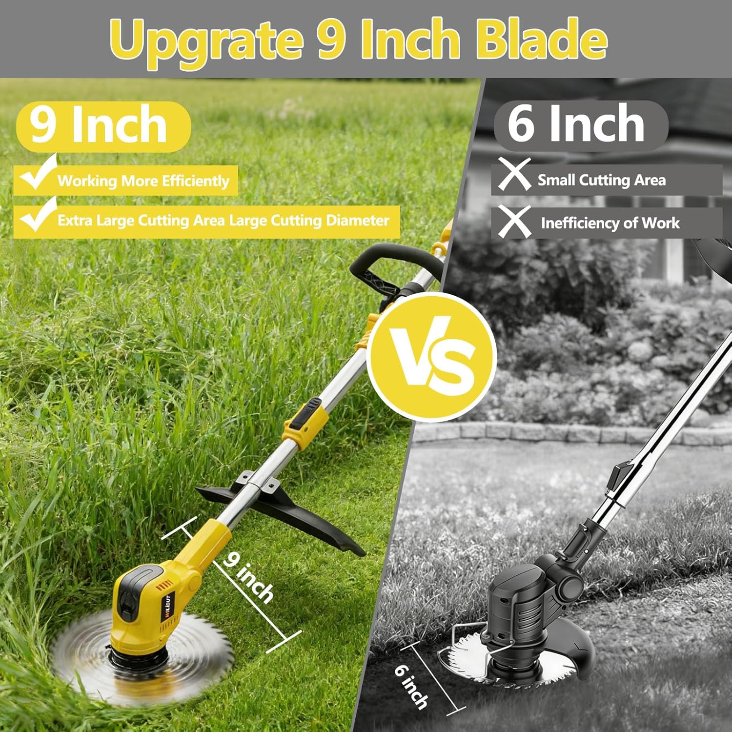 3-in-1 Cordless Weed Wacker, Grass Trimmer/Lawn Mower/Brush Cutter with LCD Display, (2 x 4.0Ah Batteries & Charger), Electric Weed Eater for Yard and Garden (900W Brushless Motor, 4 Blades)