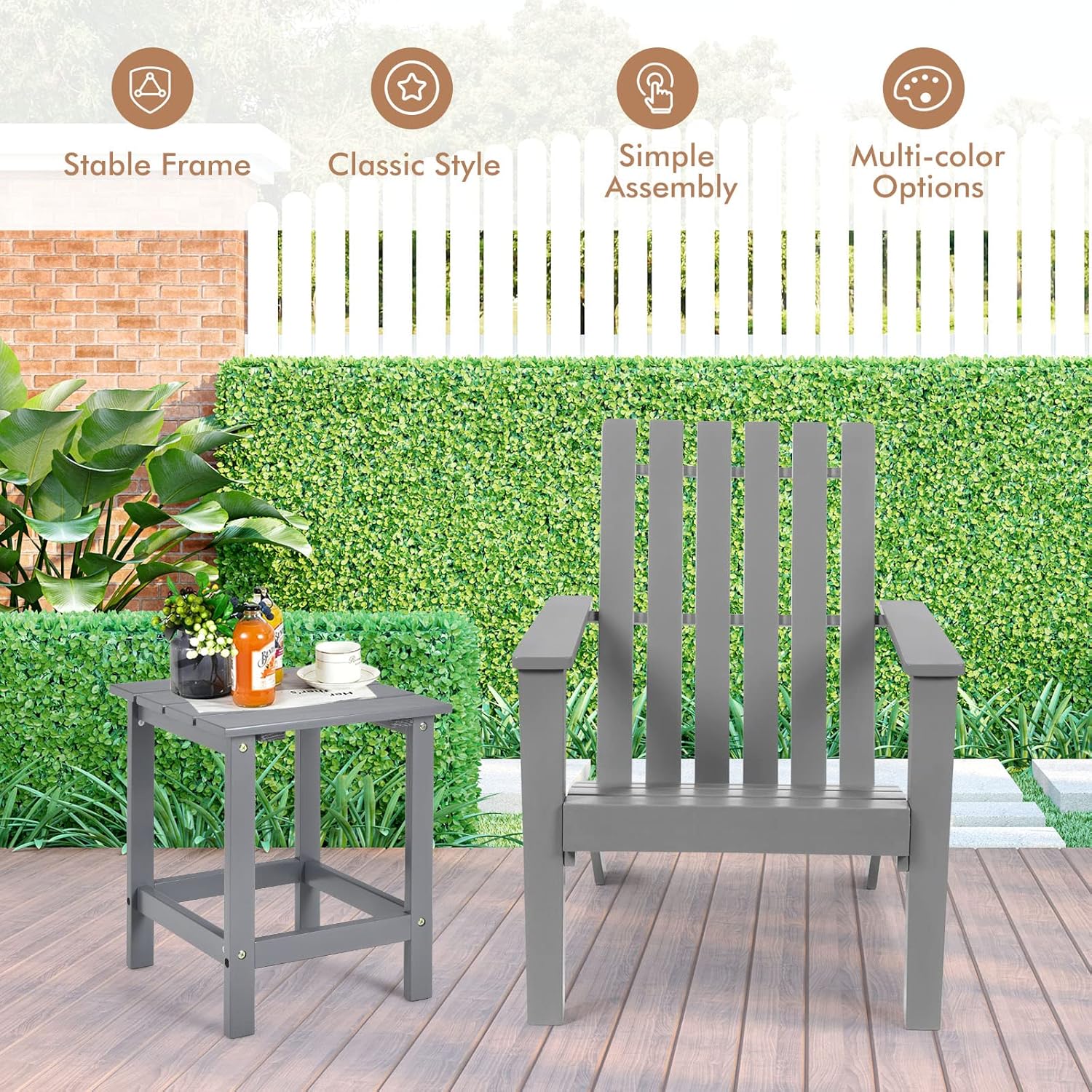 Tangkula Adirondack Chair Acacia Wood Outdoor Armchairs, Weather Resistant for Patio Garden Backyard Deck Fire Pit, Lawn Porch Furniture & Lawn Seating, Campfire Chairs, Adirondack Lounger (1, Grey)