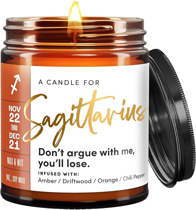 WAX & WIT Zodiac Sagittarius Gifts for Women, Astrology Gifts for Women, Zodiac Candles, Sagittarius Candle, November December Birthday Gift for Woman - 9oz