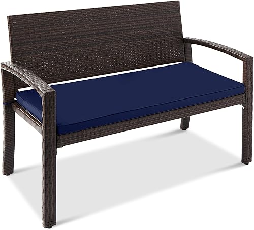 Miniatura 19 de Best Choice Products Banco al aire libre para 2 personas de mimbre para jardín, bancos de patio, muebles de asiento para patio trasero, porche