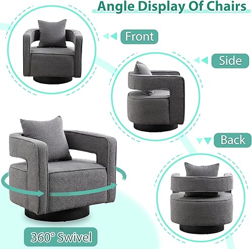 Miniatura 3 de ODUWA Silla giratoria con diseño de barril de 26 pulgadas de ancho, moderna silla redonda con brazo Boucle con base negra, tapizada cómoda silla