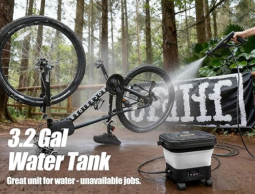 Miniatura 2 de Lavadora a presión portátil, lavadora eléctrica inalámbrica con tanque de agua de 3.2 galones, 522 PSI máximo, manguera de 23 pies, batería de litio