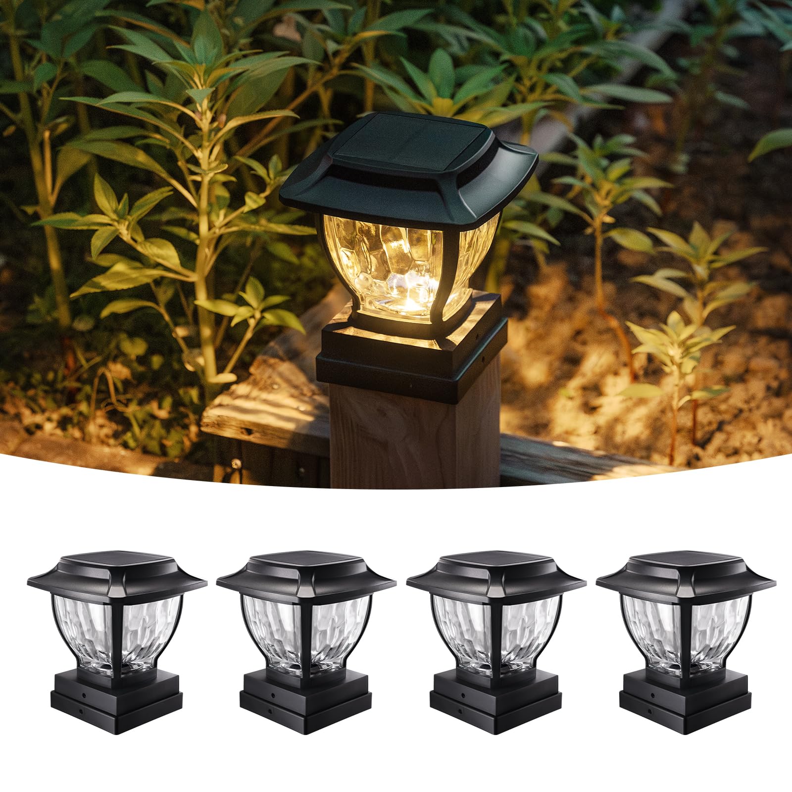 Solar-Pfostenkappenleuchten für den Außenbereich, Glasdeck-Zaun-Pfostenkappen-Licht, solarbetrieben für 4 x 4 Vinyl/Holzpfosten, Solarlampe Pfostenlicht mit 2 Beleuchtungsmodi für Terrasse,