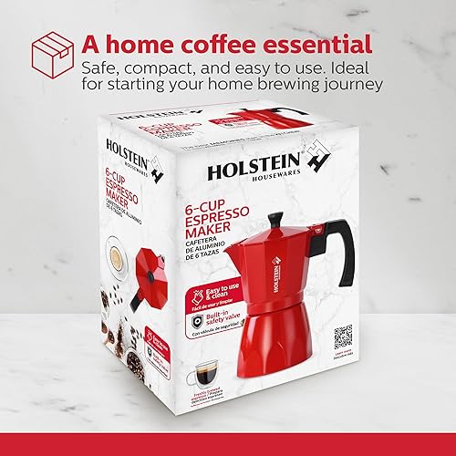 Miniatura 10 de Holstein Housewares - Cafetera de aluminio para estufa de 6 tazas y olla moka - Café expreso tradicional de gran sabor, café italiano y cubano en
