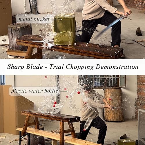 Miniatura 10 de Espada medieval de Arturo rey occidental de 49 pulgadas/41.5 pulgadas, con funda de cuero, afilada espiga completa, real, espada larga de dos manos