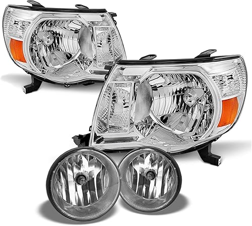 AKKON - Compatible con faros delanteros cromados para Toyota Tacoma Pickup 2005-2011 + faros antiniebla transparentes, par izquierdo+derecho de