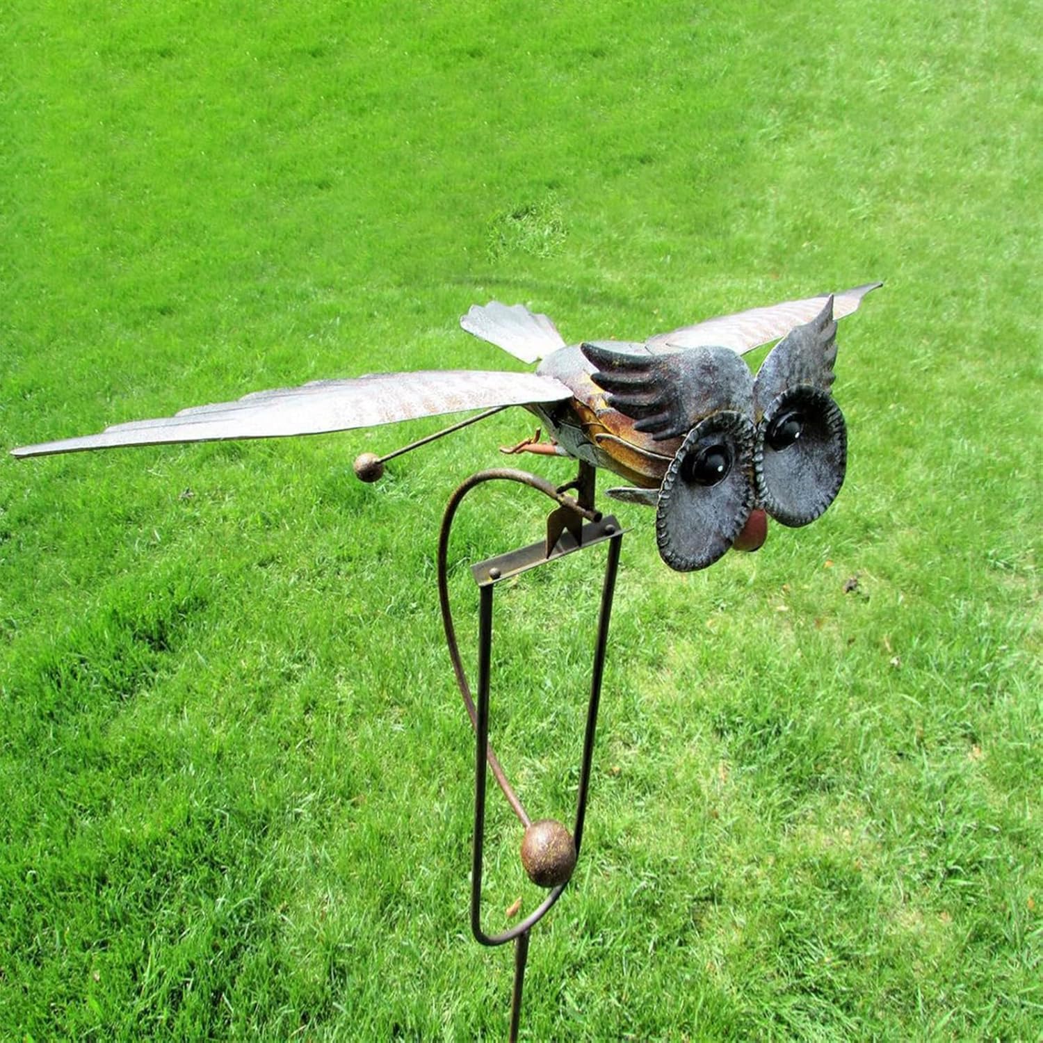 Metal Swinging Owl Wind Spinner for Yard and Garden Decor, Outdoor Metal Windmill Art Deco, Lawn Decorations Wind Sculpture and Spinner, Garden Stake Decorative Kinetic Sculpture