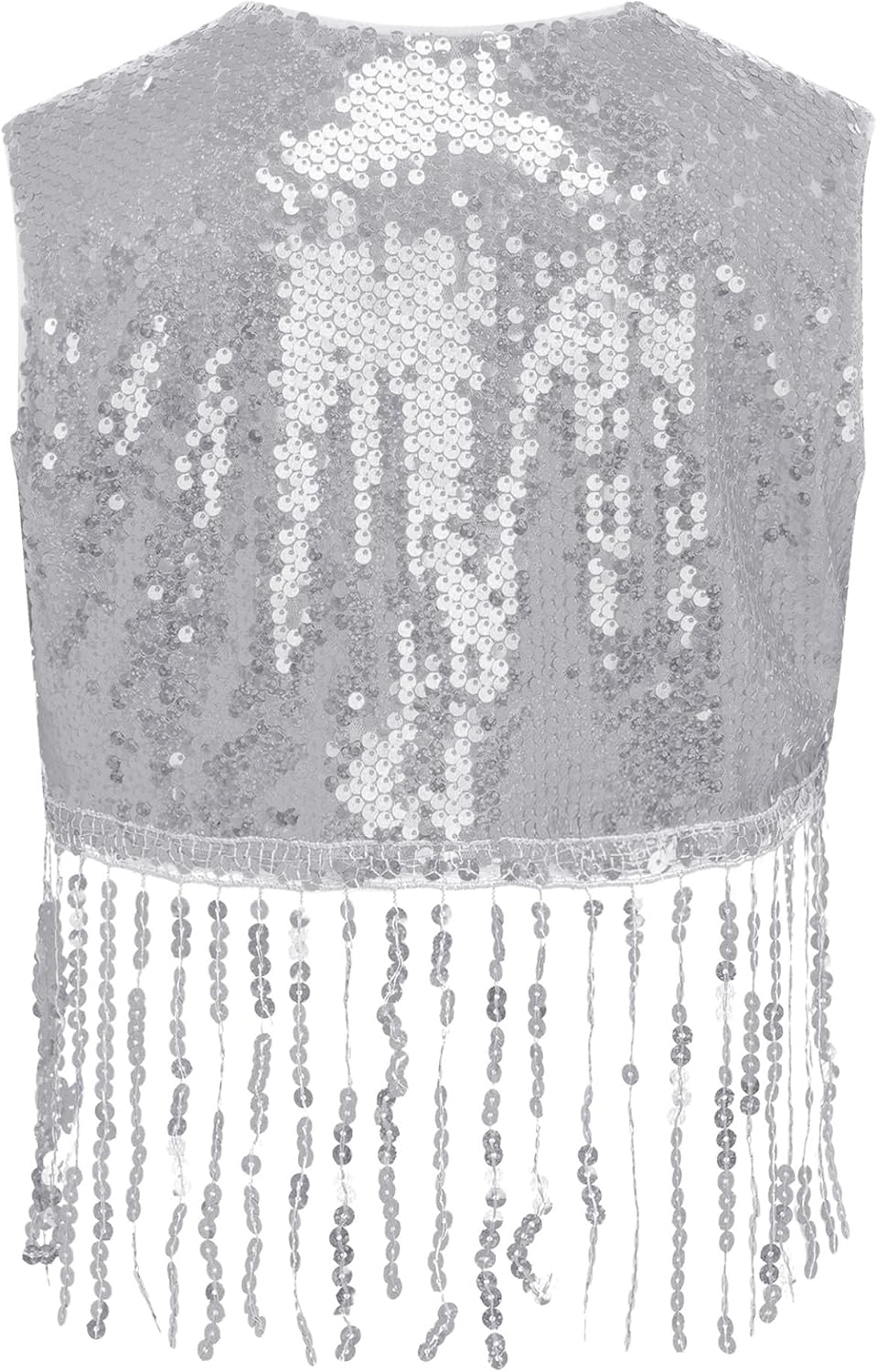 Kids Girls Tassel Sequin Cowgirl Vest Sleeveless Top Open Front Fringe Jacket Shiny Party Concert Outfit