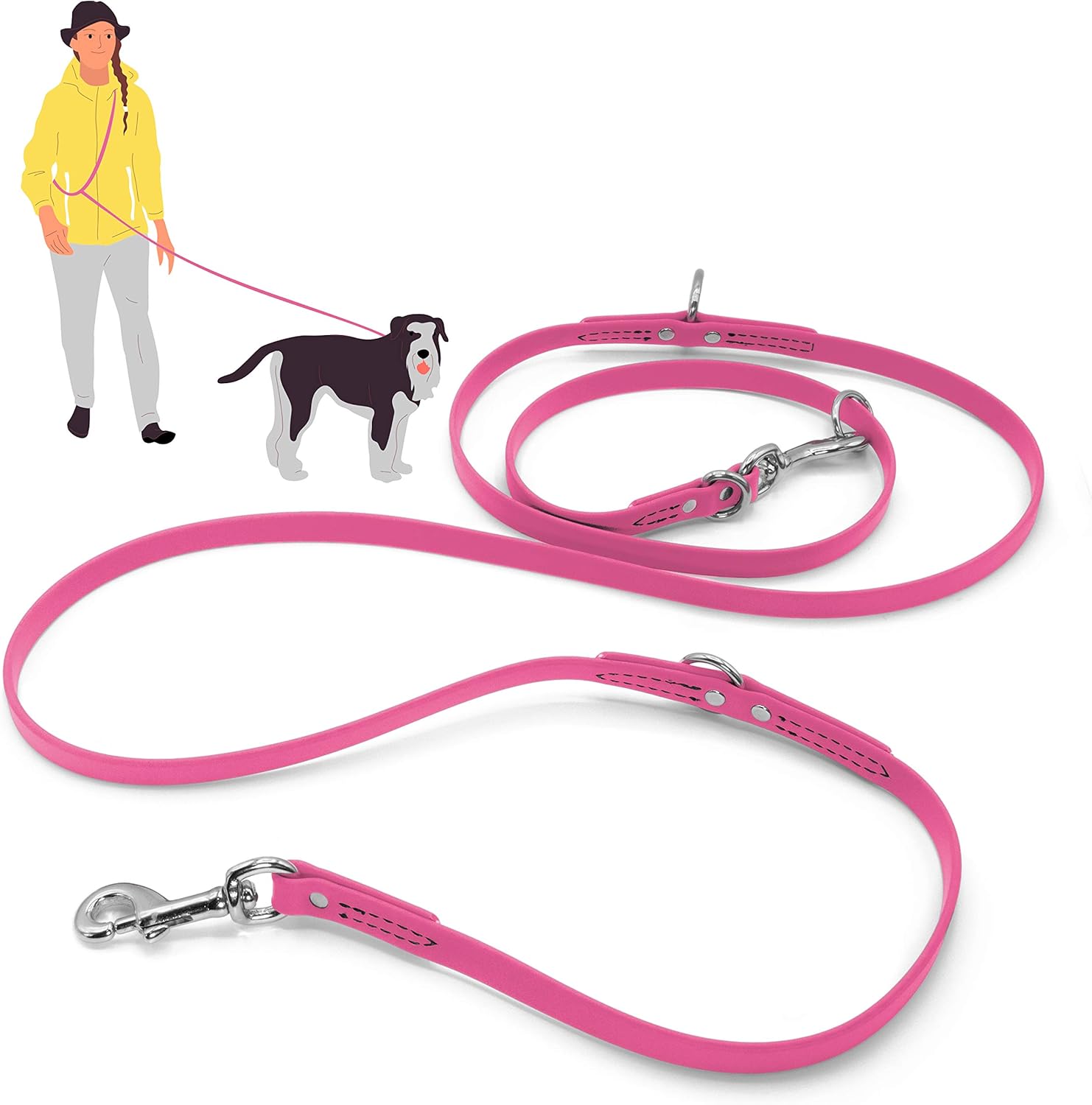 Jelly Pet Multi-Purpose European Style Leash l Made in America l Stronger Than Leather l Waterproof and Easy to Clean (3/8", Hot Pink)