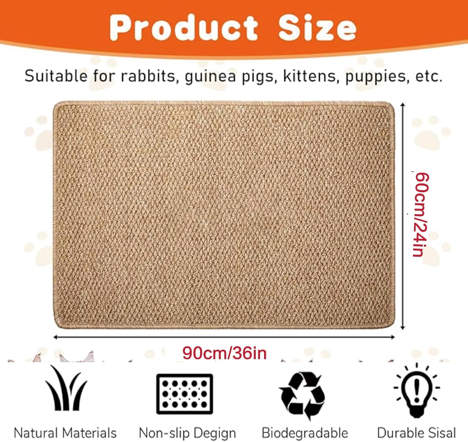 YOFANG 36x24 Inch Cat Scratcher Pad & Chew Proof Anti-Tear Dog Crate Mat, Waterproof Non-Slip Furniture Protector,Machine Washable Sisal Pet Bed Pad for Large Medium Pets Indoor Outdoor,Brown