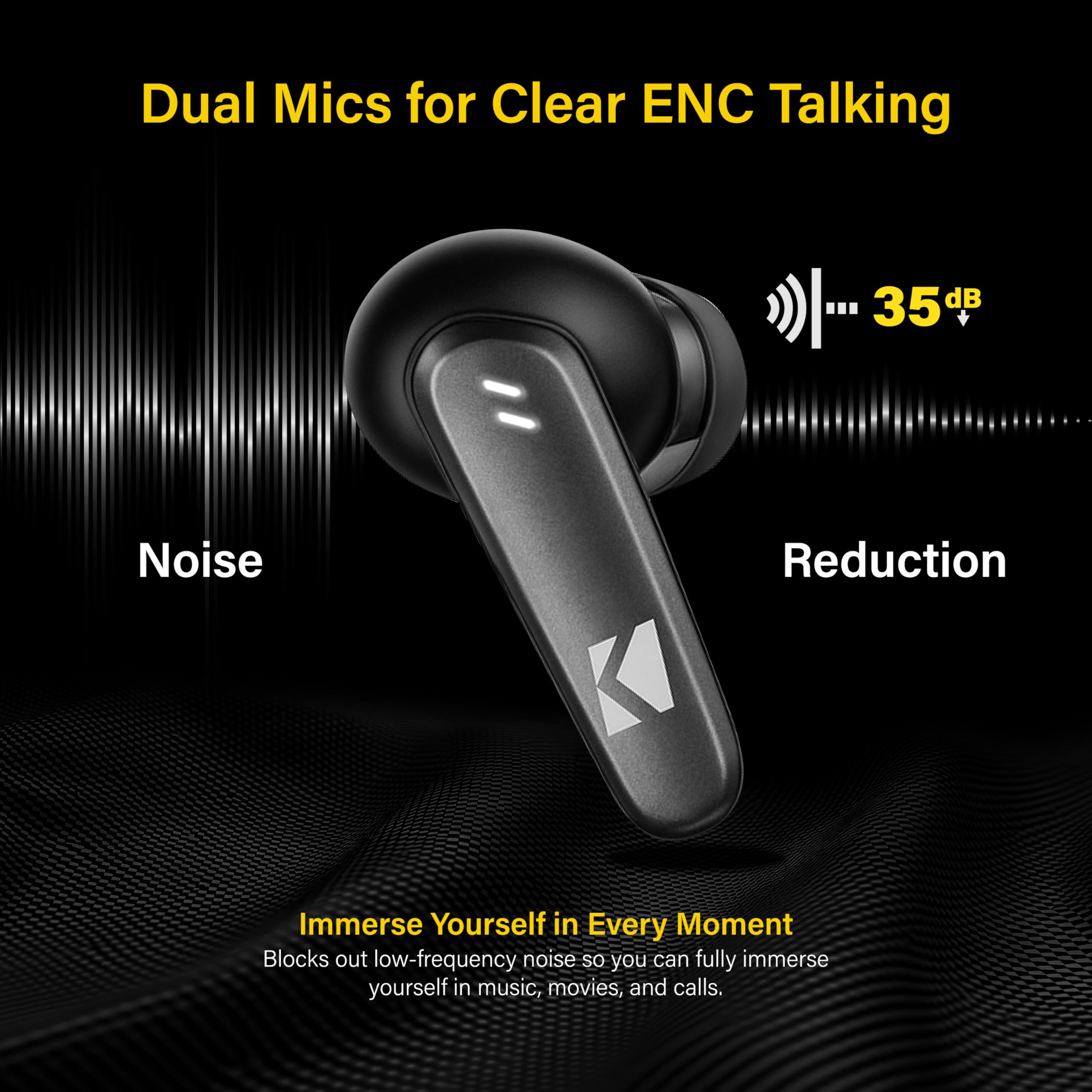 Kicker TW3 Bluetooth Earbuds with Noise Cancellation 25HR Battery - Dettaglio