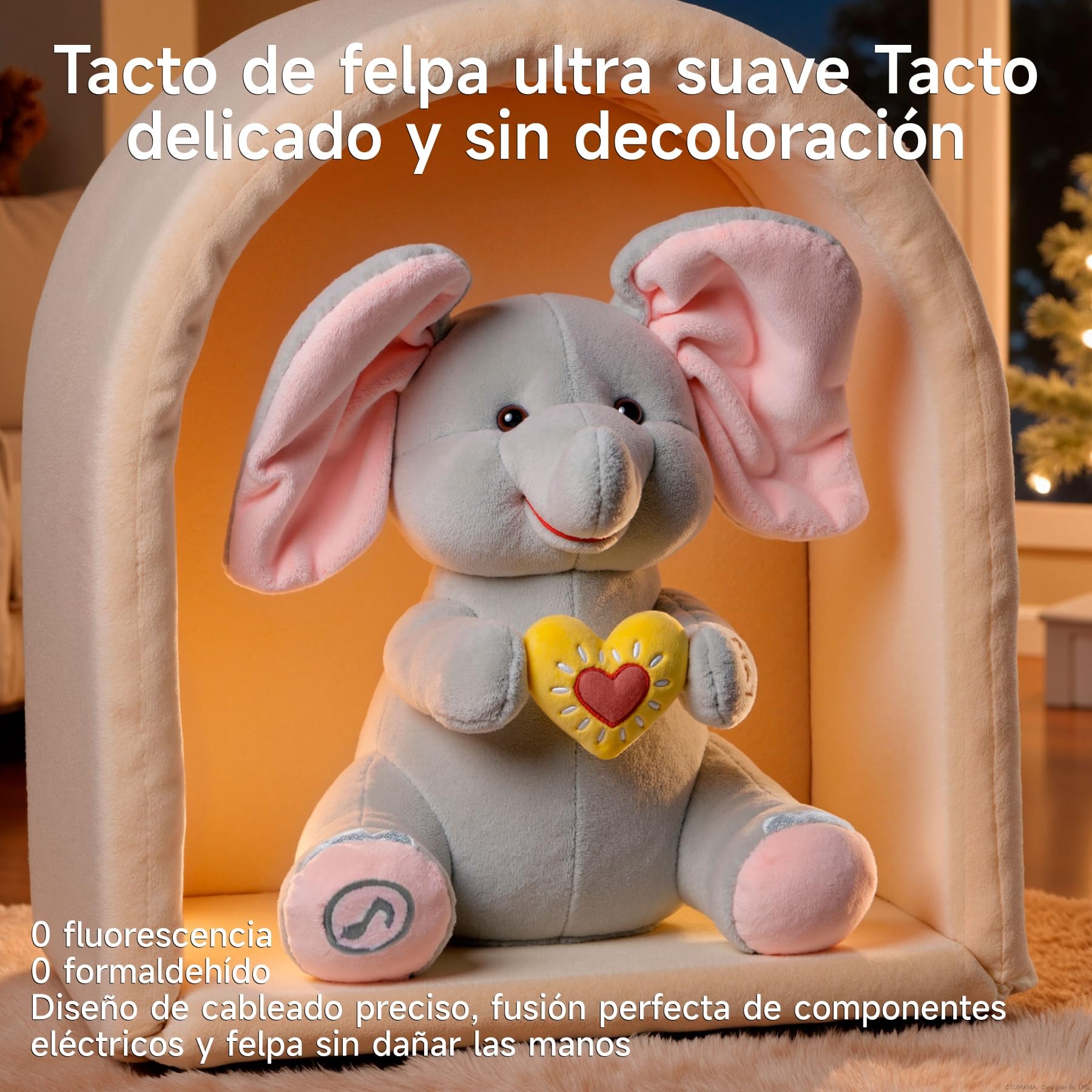Elefante Juguete Interactivo, Peek a Boo, Cantante, Peluche Elefante Electrónico con Música, Regalo para Bebés, Niños, Niñas