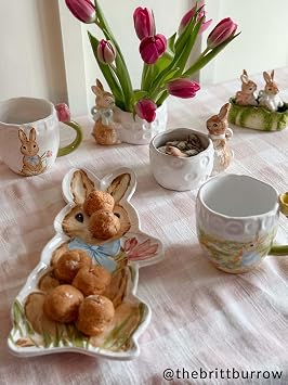 Mud Pie Stoneware Easter Bunny Mug with Figural Pink Tulip Handle