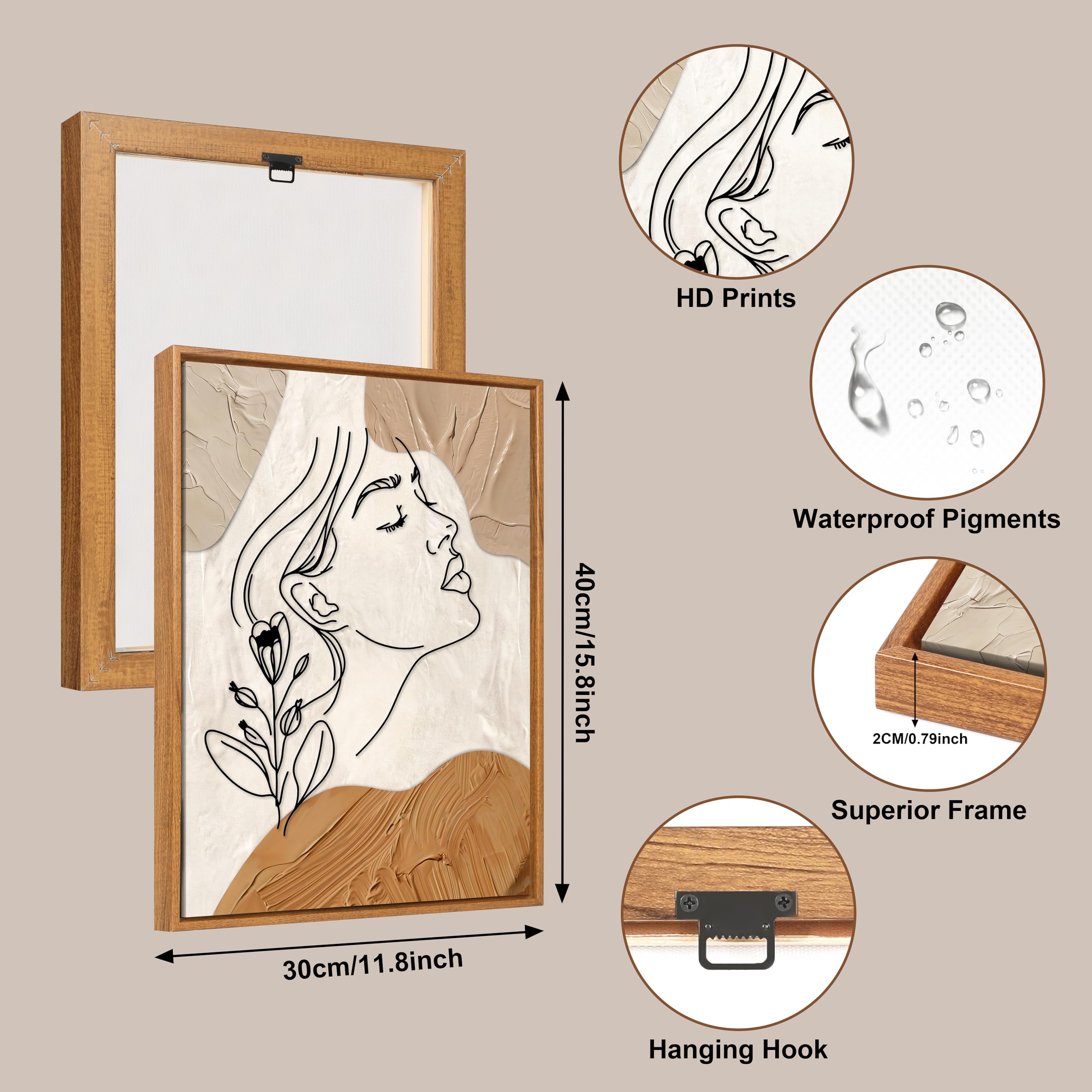 3 Pcs Wooden Framed Canvas Wall Art Set Bohemian Sage Green Canvas Prints Poster Geometric Line Beige Green Pictures for Living Room Bedroom Dinning Room Hallway Stairs Wall Decor 30x40cm x3pcs — view 472