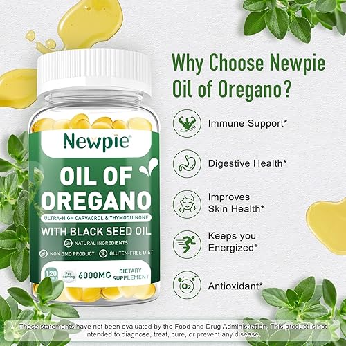 Miniatura 3 de Aceite de cápsulas blandas de orégano, 120 unidades de aceite de orégano equilibrado con aceite de semilla negra, suplemento formulado 2 en 1 para