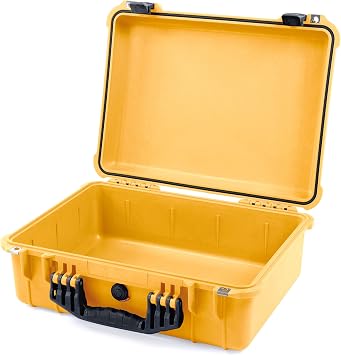 Pelican 1520 Case by ColorCase - Yellow - Medium Size Waterproof Case Case Only - Black Handles & Latches