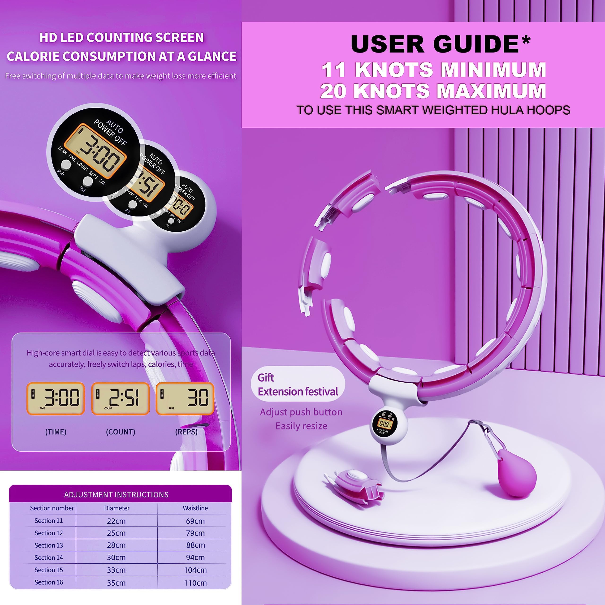 Smart Weighted Hula Ring Hoops, Hula Circle Abnehmbarer Fitnessring mit 360 Grad Auto-Spinning Ball Massage, Gymnastik, Erwachsene Fitness für Gewichtsverlust (
