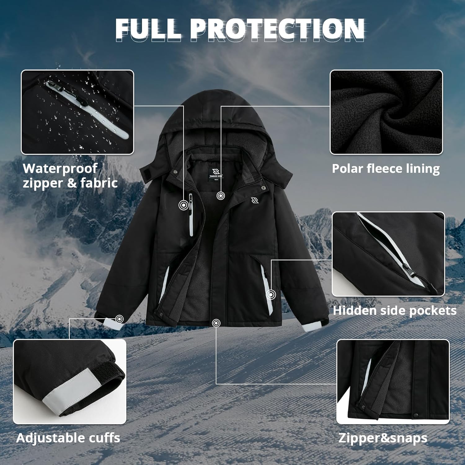 Simplee kids Boy Winter Coat Waterproof Ski Jacket Fleece Hooded Snow Warm Padded Raincoats - Image 5