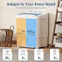 Vista 5 de INTERGREAT Lavadora y Secadora Portátil, Combo de Mini Lavadora Pequeña de 16 lbs con Secadora Centrífuga, Lavadora Compacta de Doble Tina para Azul