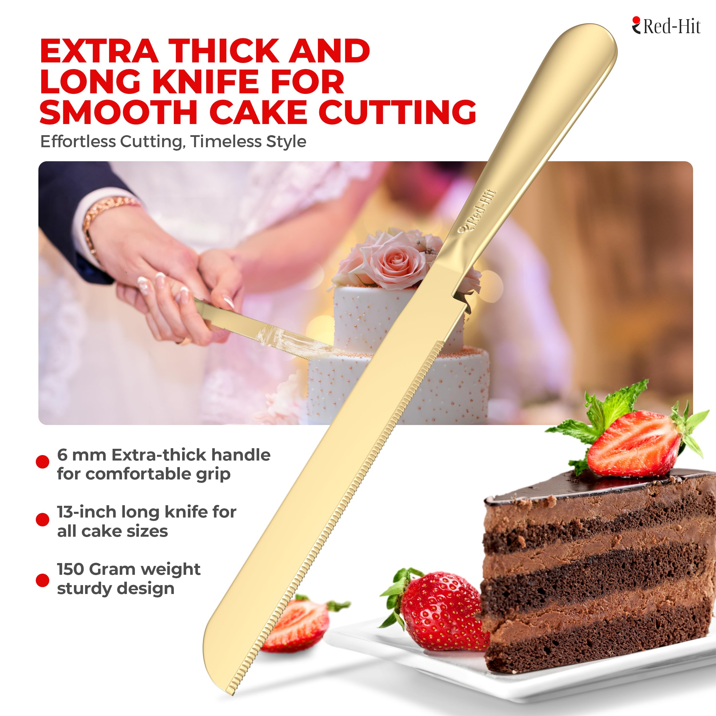 Wedding Cake Cutting Set - Elegant Gold Knife & Server -5
