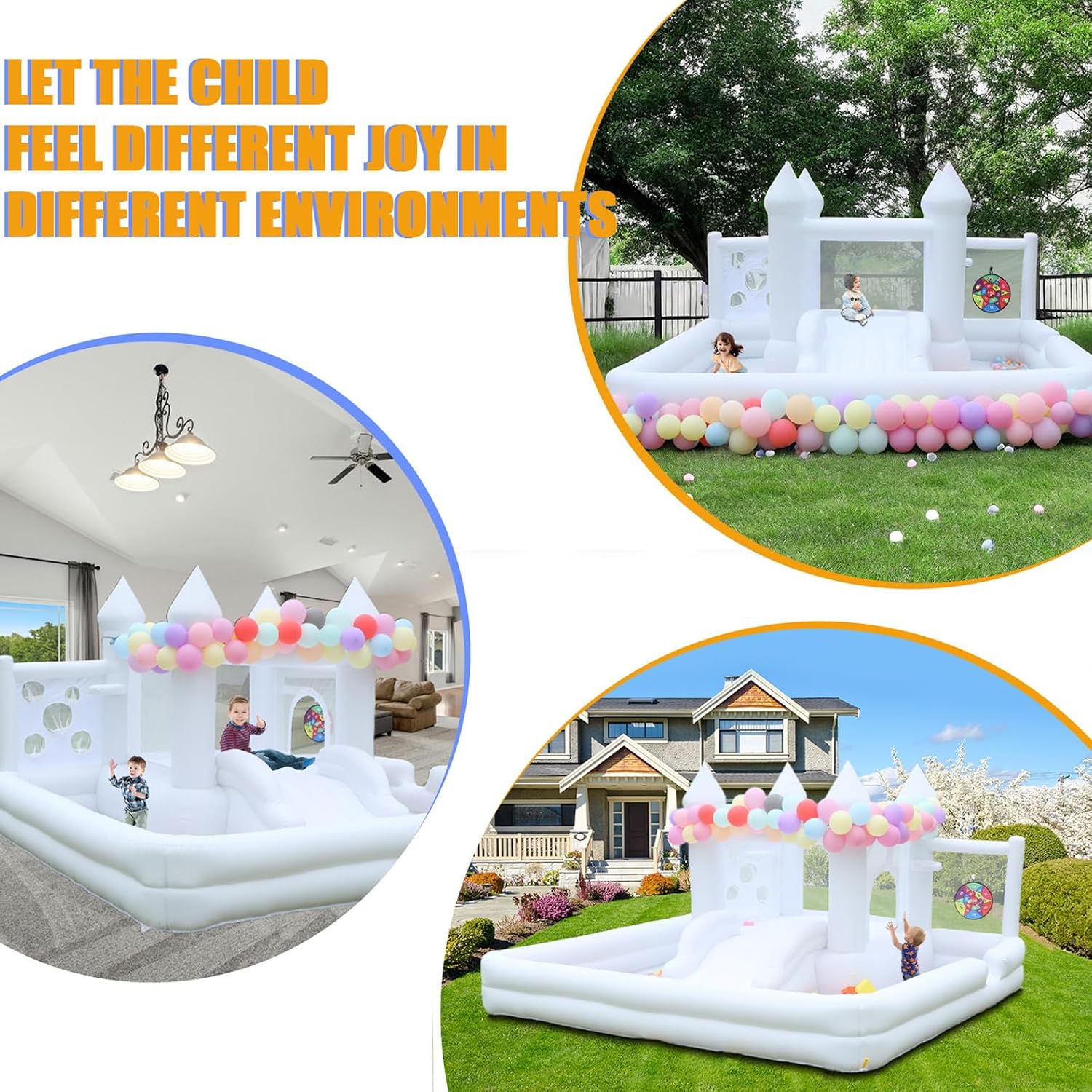 White Bounce House with Blower,Ball Pool,Kids Bounce House,Family Backyard Bouncy Castle,Suitable for Yard,Events,Parties,Weddings,Children's Gifts(13ftL×12ftW×7ftH)