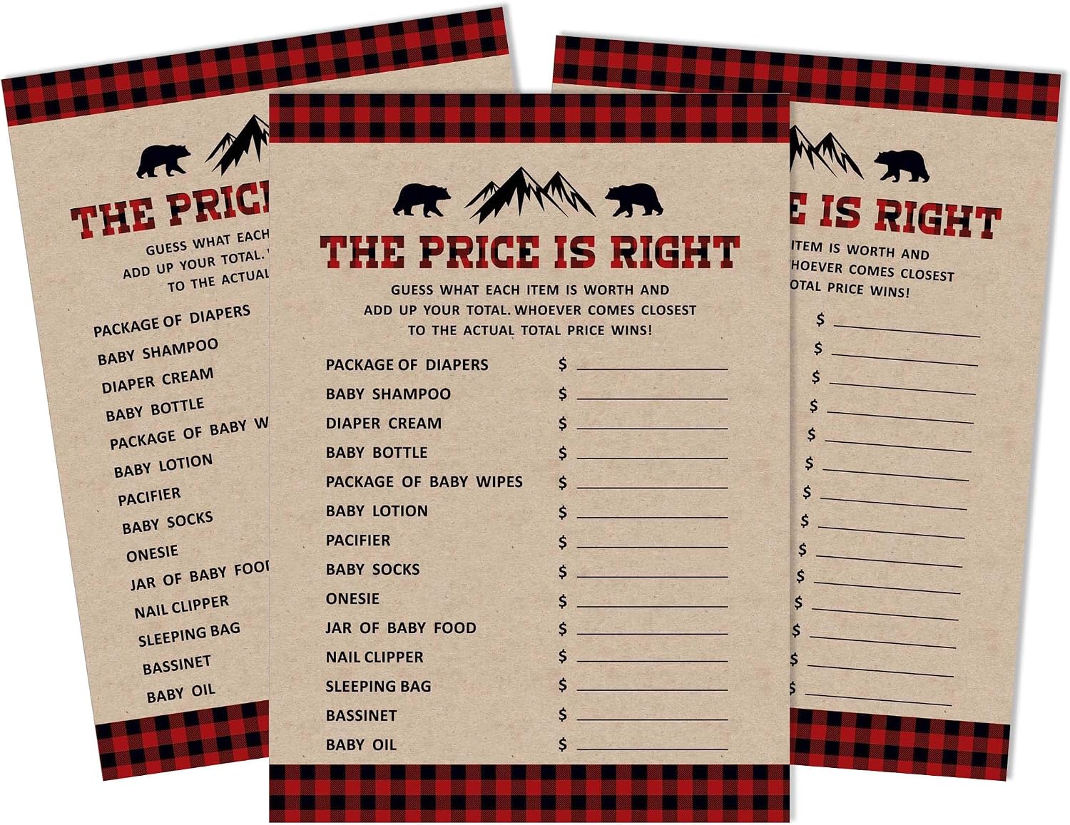 Lumberjack 50-Pack Who Knows Daddy Best Rustic Kraft Baby Shower Game Cards Gender Neutral Fun Activity Cards