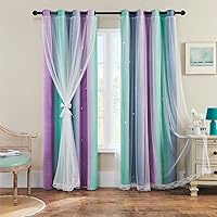 Vista 39 de XiDi Cortinas opacas para dormitorio de niñas, diseño de princesa unicornio arcoíris, 72 pulgadas de largo, rosa/azul