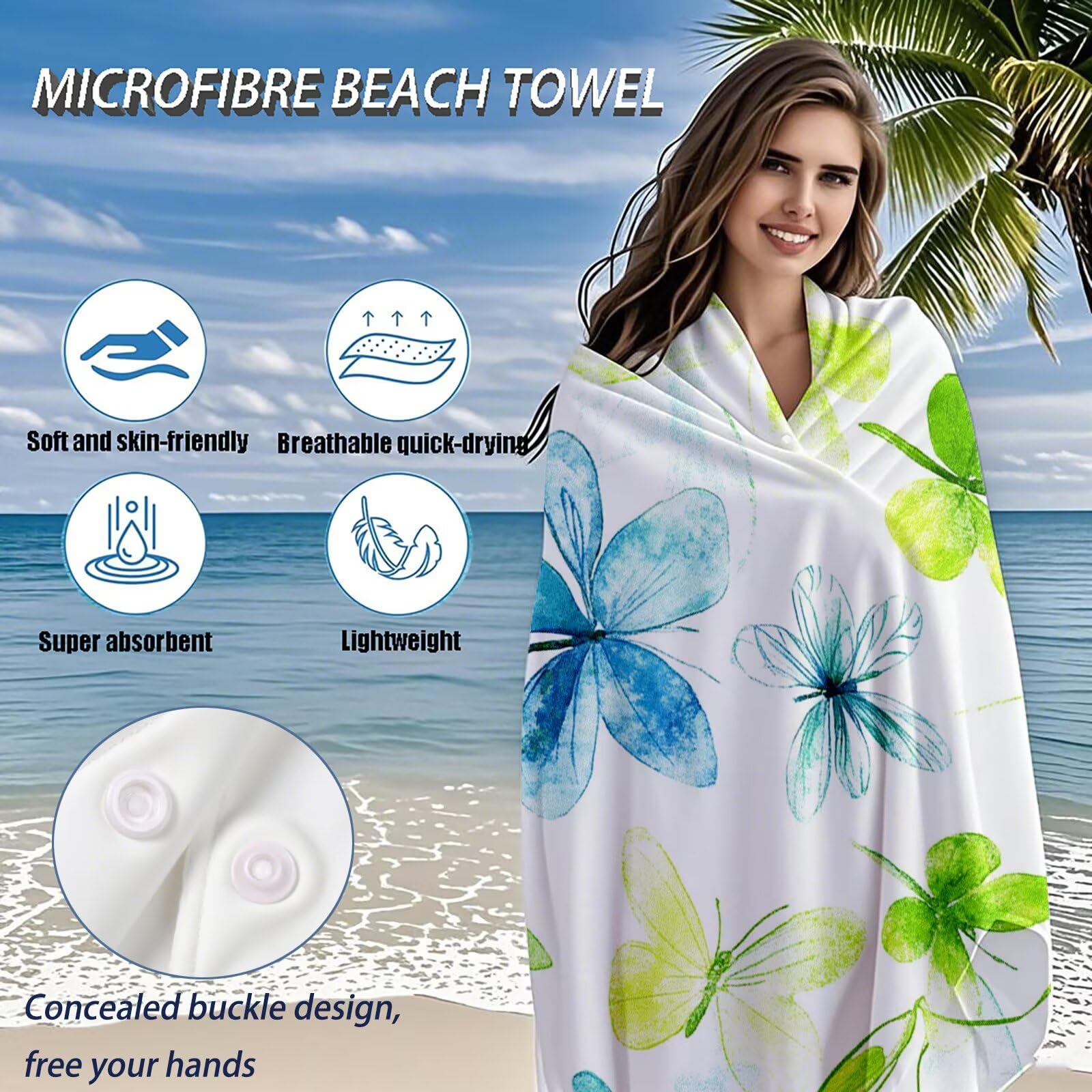 Strandtuch Grün Mikrofaser Strandtuch XXL 220x100 2 Set, Strandhandtuch mit Sandfrei, Schnelltrocknend, Absorbierend, handtücher groß für Badezimmer, Strand, Schwimmen, Geschenke für Männer Q-440